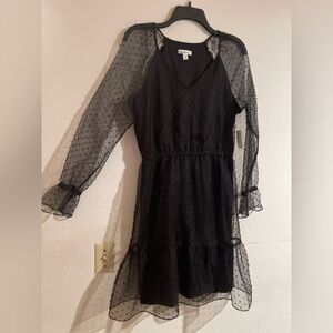 BLACK TAPE DRESS, BLK-PEARL MELANGE, SIZE M, STYLE APPROVED FOR WEDDINGS.